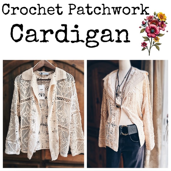 ZARA Sweaters - Zara Cardigan Crochet Patchwork